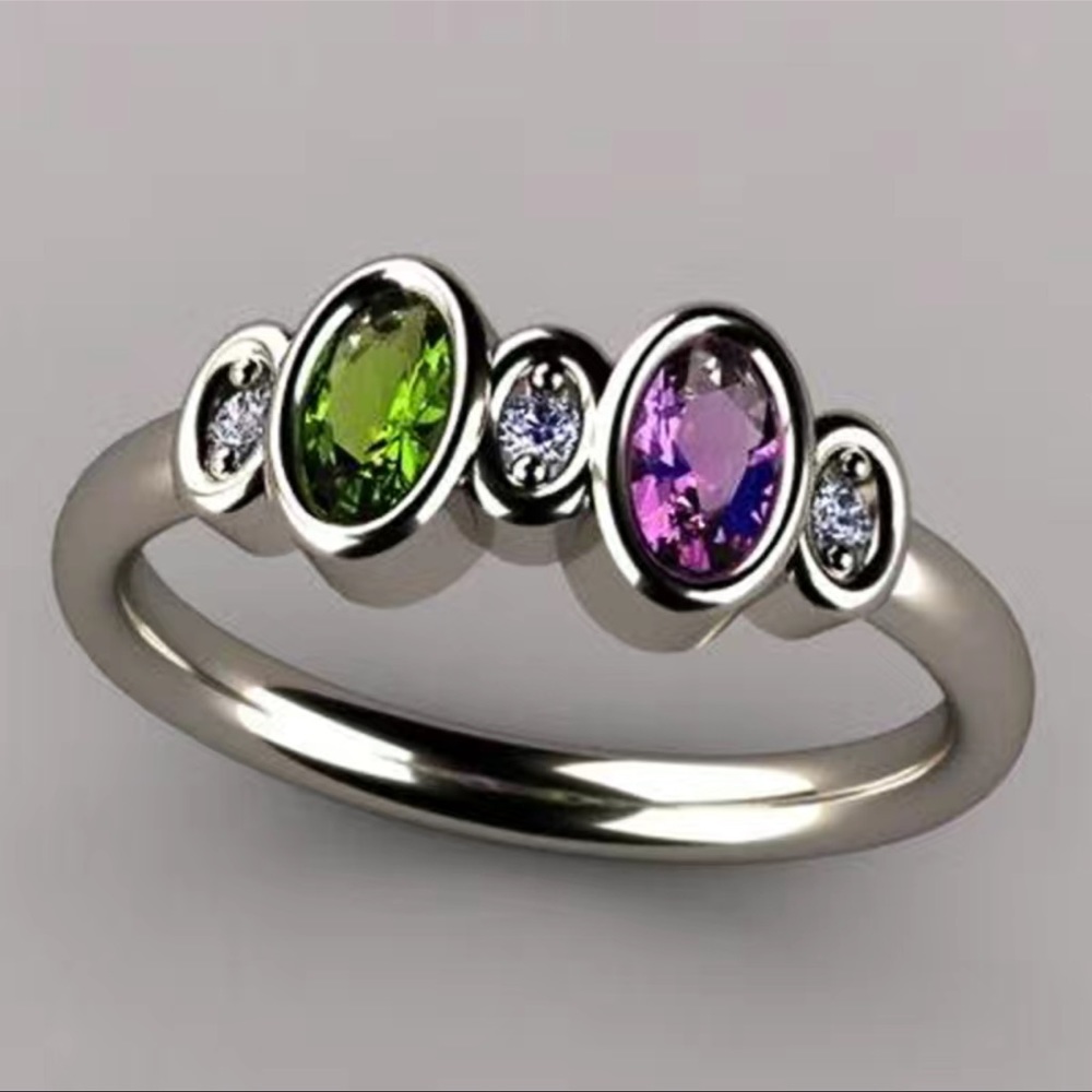 Vintage Silver 925 Plated Colorful Sapphire Ring
